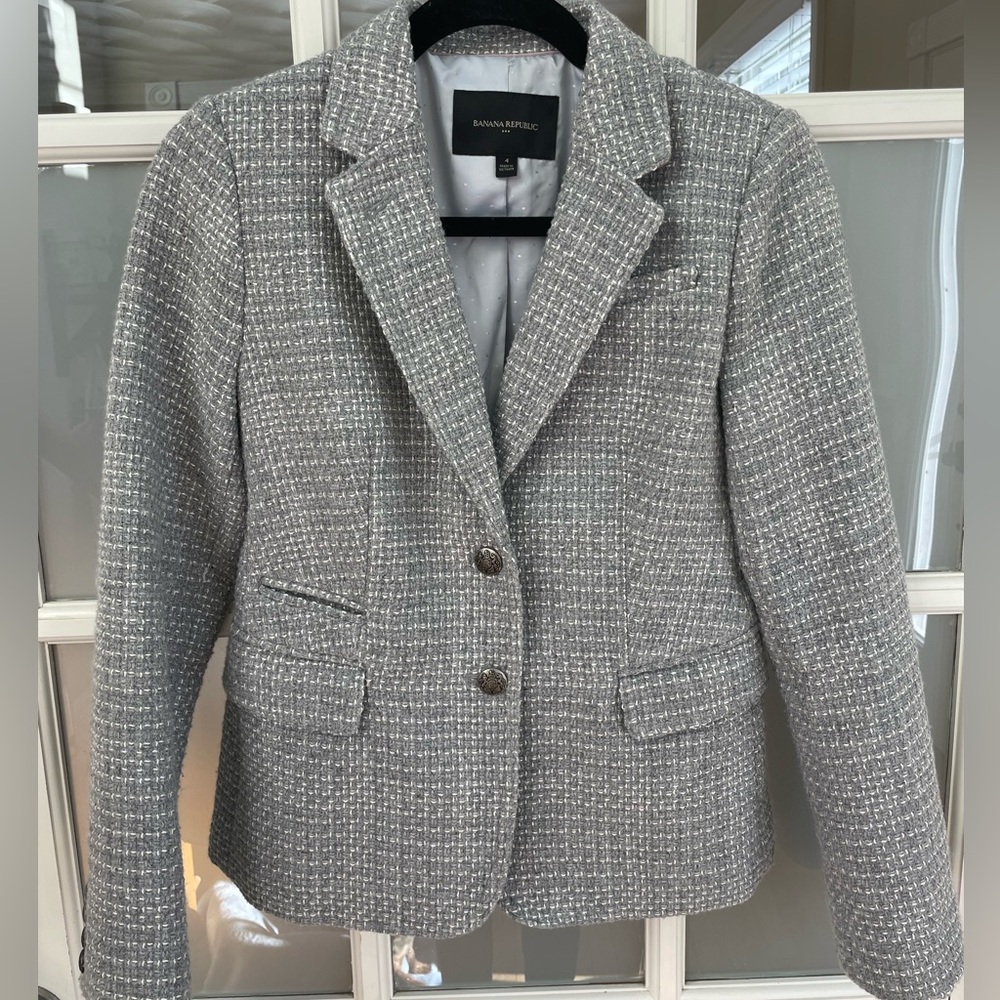 Banana Republic Gray and White Warm Blazer